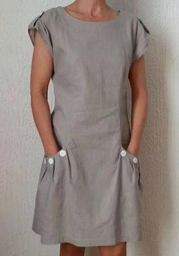 Women's double-pocket buttoned dress    女士双口袋扣子连衣裙 - 图2
