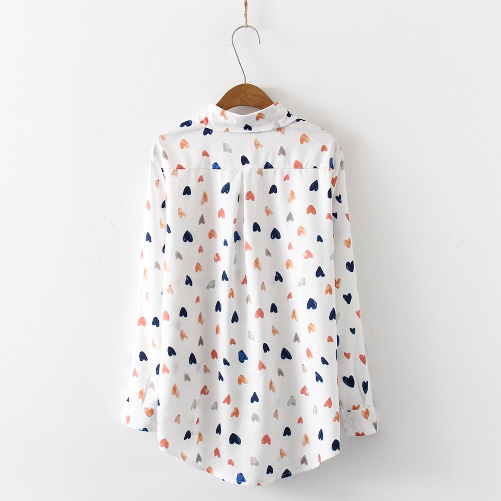 Button up love printed shirt for women系扣爱心印花翻领衬衫女 - 图0