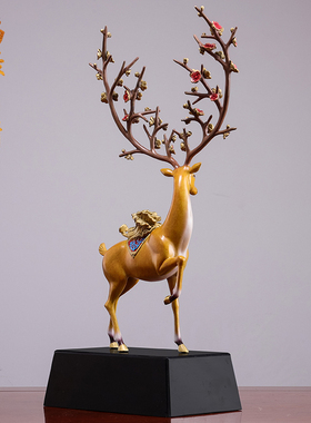 铜鹿摆件福禄百财客厅玄关桌面装饰品公司领导办公室乔迁开业礼品