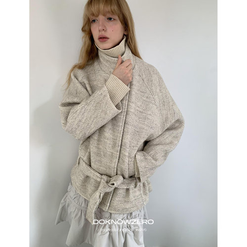 DKZ 杏色40%羊毛毛呢外套女冬季新款复古廓形上衣 - 图3