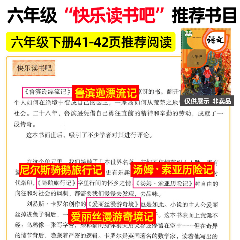 鲁滨逊漂流记六年级必读课外书下册全套尼尔斯骑鹅旅行记汤姆索亚历险记爱丽丝漫游奇境记人教版快乐读书吧六年级下册必读的课外书 - 图0