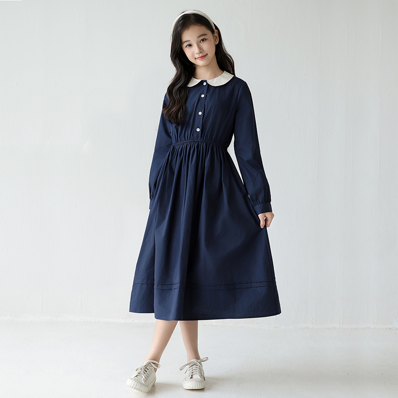 女童秋季长袖连衣裙2025新款中大童韩版收腰简约裙子女孩百搭长裙 - 图2