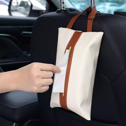 简约拼色纸巾袋车载纸巾盒抽纸盒挂式样板房装饰纸巾套皮革纸巾盒 - 图0