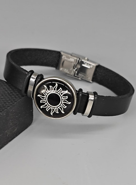 hy日月恋人不锈钢时光宝石编织手绳情人节情侣手链月亮手环小众