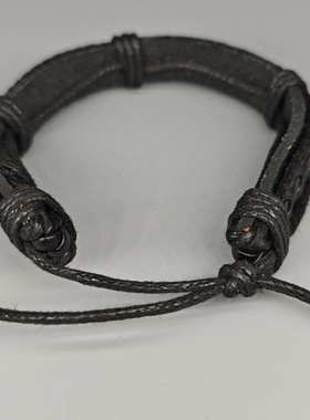 可调节黑色编织皮革手环配饰潮流穿搭复古做旧手链朋克男小众