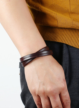 欧美新款复古简约两圈手链男士时尚百搭朋克摇滚手链小众