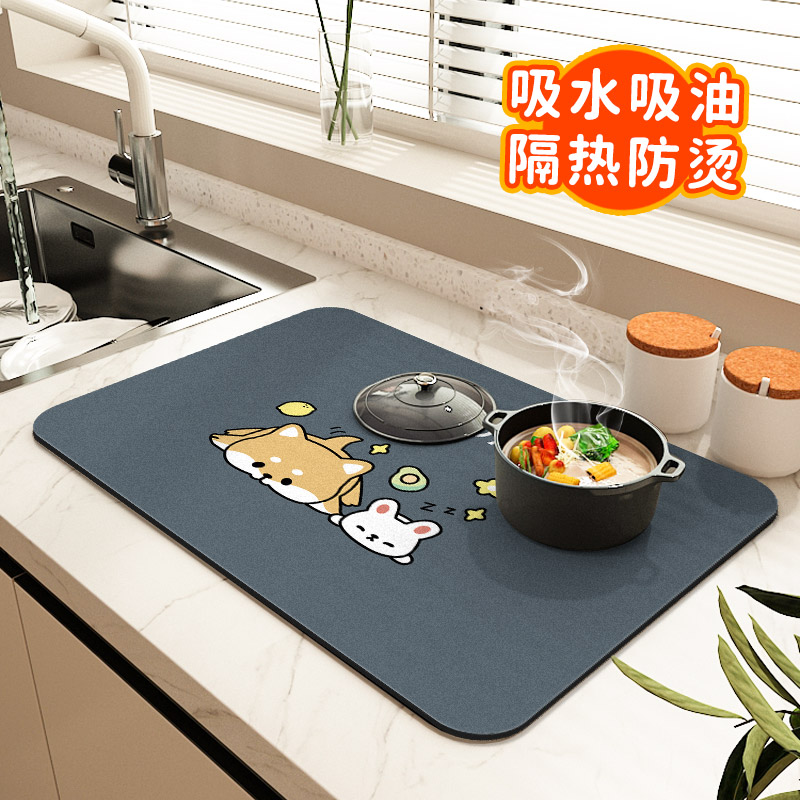 厨房台面沥水垫硅藻泥放碗筷盘杯多功能隔热垫可裁剪洗手台吸水垫 - 图1