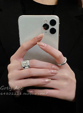 褶皱素圈开口戒指女复古ins冷淡风小众嘻哈S925镀银网红食指戒潮