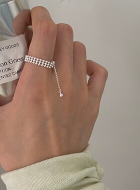 韩版S925镀银多款抽拉调节戒指女复古时尚花朵流苏链条指环食指戒