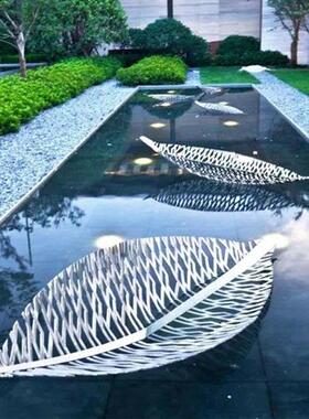 不锈钢镂空树叶摆件立体金属叶子雕塑户外景观售楼部镜面水景装饰