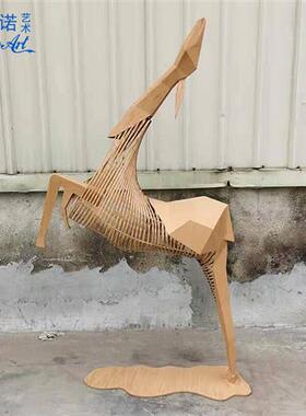 可定制不锈钢抽象艺术品酒店大厅落地摆件动物造型雕塑简约现代风