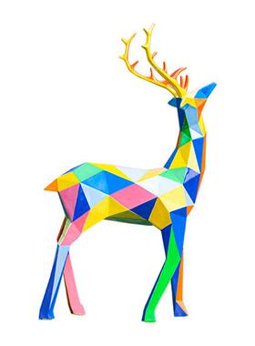 户外园林景观玻璃钢仿真彩绘大象雕塑几何长颈鹿商场装饰大型摆件