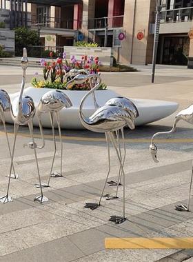 不锈钢火烈鸟雕塑乡村别墅广场户外城市丹顶鹤抽象动物小品艺术摆