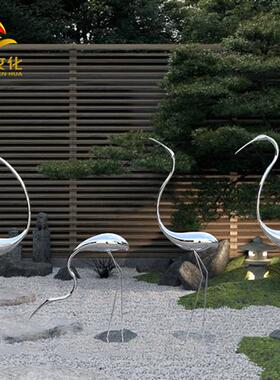 不锈钢火烈鸟雕塑可定制仙鹤镜面售楼处水池草坪园林装饰白鹭摆件