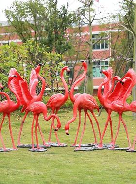 花园玻璃钢仿真动物火烈鸟雕塑园林景观婚庆拍摄道具橱窗装饰摆件