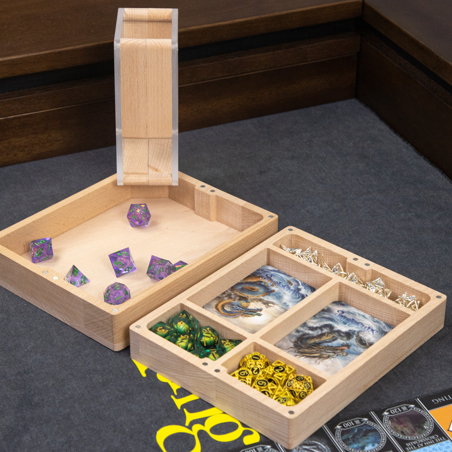 sanseking摩登骰塔收纳盒DND跑团骰子骰盘桌游骰塔可折叠设计木盒,淘宝优惠券,粉丝福利购,淘宝优惠卷