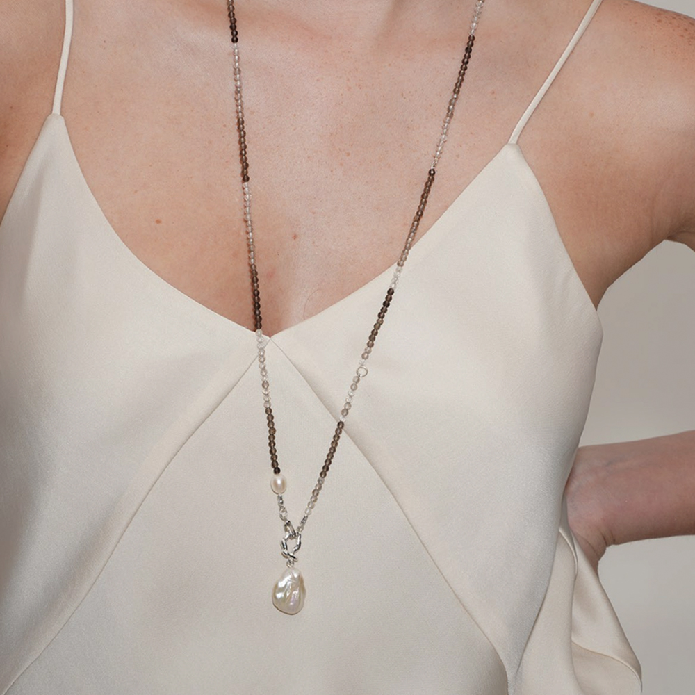 SOFT ROOM天然棕玛瑙串珠巴洛克珍珠长项链配饰女小众设计高级感 - 图2