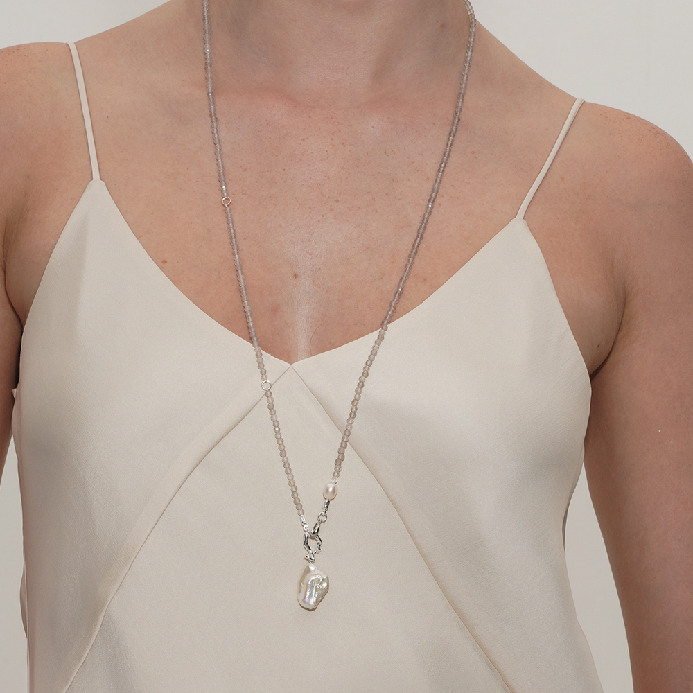 SOFT ROOM天然棕玛瑙串珠巴洛克珍珠长项链配饰女小众设计高级感 - 图3