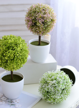 真植物盆栽树花球草球桌面盆景树球绿植假树塑料装饰品摆放假花