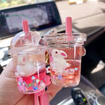 Milk Tea Small Toy Mesh Red Cartoon Teenage Girl Cherry Blossom Milk Tea Cup Floating Bottle Key Buckle Student Backpack Pendant Pendant