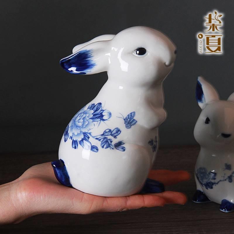 Creative celadon ceramic rabbit ornament applique gift craft - 图2