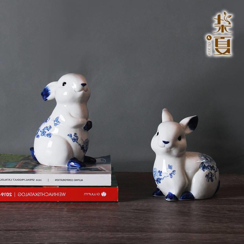 Creative celadon ceramic rabbit ornament applique gift craft - 图1