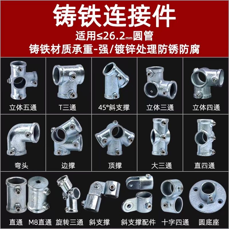 20/25/32mm钢管圆管连接件4分6分一寸镀锌管铁管免焊接三通头扣件 - 图2
