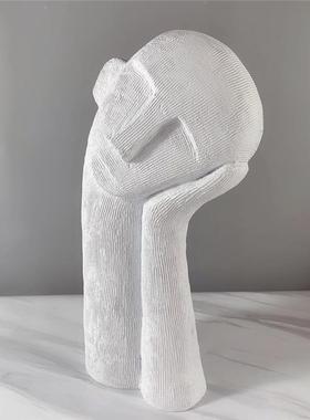 现代简约欧式极简白色托腮人像摆件雕塑样板房售楼处软装饰品摆设