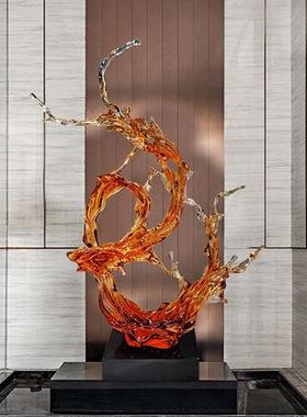 现代简约玄关装饰浪花摆件轻奢高档透明树脂雕塑酒店售楼处工艺品