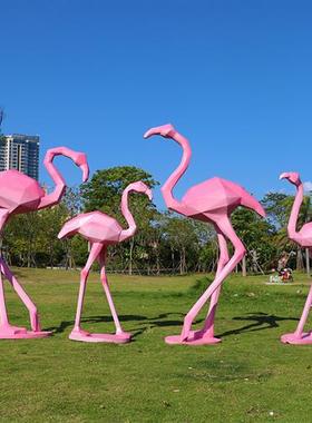 不锈钢仙鹤雕塑水池草坪镜面火烈鸟天鹅装饰售楼部玻璃钢白鹭摆件