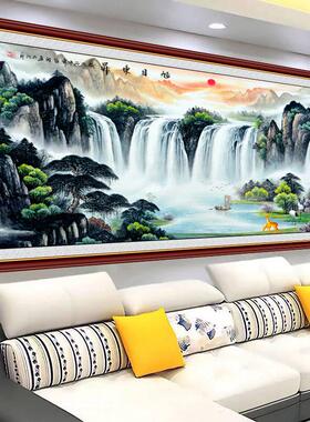 旭日东升聚宝盆办公室字画中式山水客厅国画沙发背景墙纸墙贴壁画