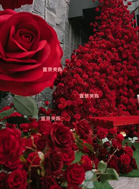 仿真花玫瑰瀑布玫瑰花墙假花布置冰川商场车展网红引流打卡婚庆