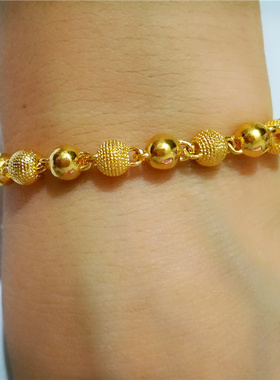 爆款时尚越南沙金手镯镀金磨砂圆珠手链男女久不掉色转运珠殴币金