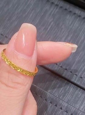 爆款轻奢高级感锡沙金碎冰冰戒指女素圈食指戒细款不掉色叠带送女