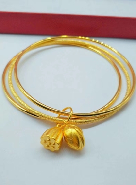 【爆款抢购】三生三世手镯女越南沙金仿真黄色三环手饰纯金色久不