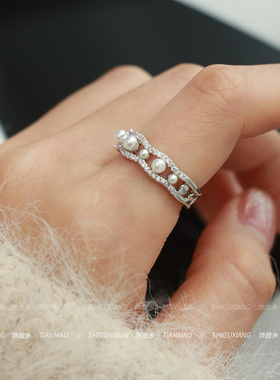 法式珍珠戒指女小众设计轻奢