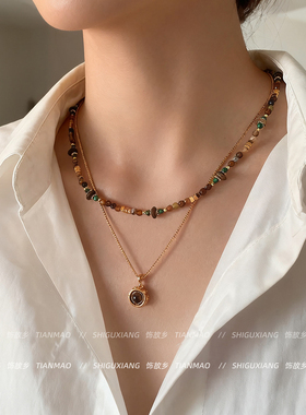 复古美拉德虎眼石叠戴项链