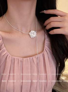 韩系闪钻网纱山茶花朵项链choker