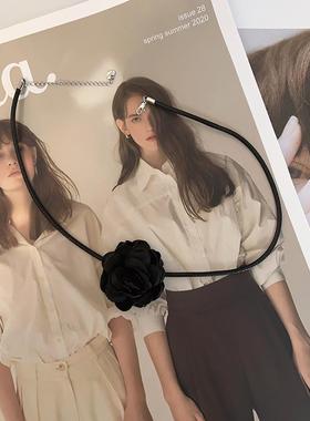 饰故乡女黑色玫瑰花朵项链