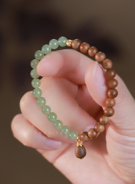 暖言单圈和田玉手串6mm双拼木质手链女搭配吊坠小众手饰