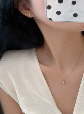 迷你宫廷风梦幻蓝仿欧泊石彩色小巧钛钢项链锁骨链