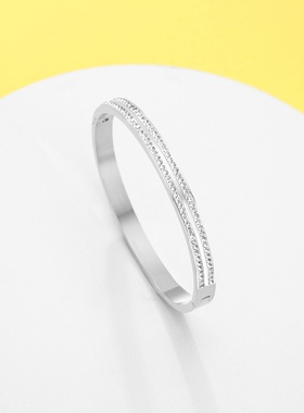 镶钻锆石饰品 创意不锈钢泥巴钻手环 双排钻卡扣钛钢手镯