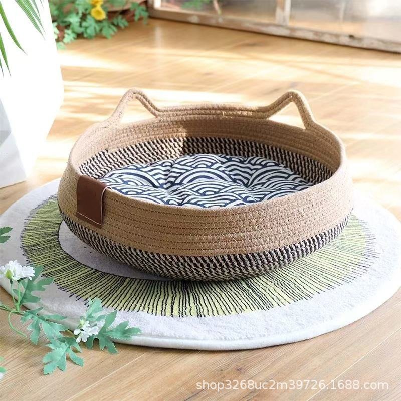 新款网红圆形猫窝四季通用可拆洗棉绳猫爪板耐磨猫咪编织宠物窝,淘宝优惠券,粉丝福利购,淘宝优惠卷