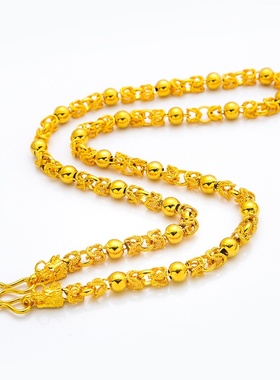 越南沙金龙珠布纹龙头项链黄铜镀金男士霸气龙头金珠时尚项链首饰