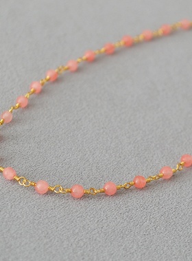 日韩小众设计清新甜美粉红色真石手工串珠简约个性气质项链锁骨链