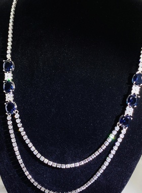 满钻微镶长款爪链仿天然宝石彩宝项链奢华宴会订婚双层毛衣链