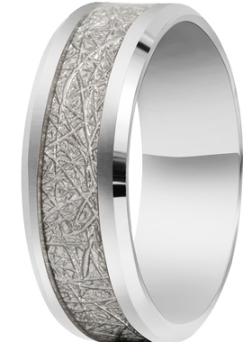 新款欧美白黑男个性时尚不锈钢防陨石雾凇纹戒指钛钢银箔首饰