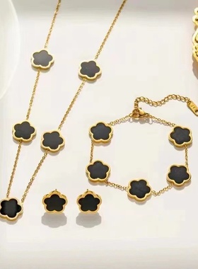 不掉色钛钢金色五叶花贝母手链女欧美风格时尚简约轻奢四叶草森系