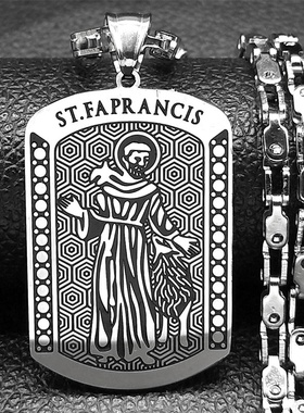 新款嘻哈吊坠饰品欧美圣克里斯托弗图章吊牌项链