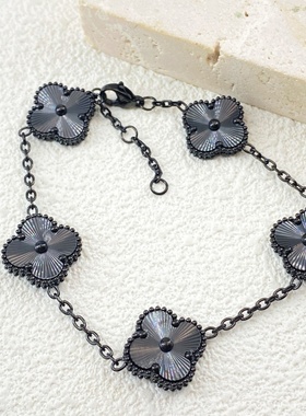 新款四叶草幸运五花手链女轻奢时尚仙女风耳环戒指高级感项链套装